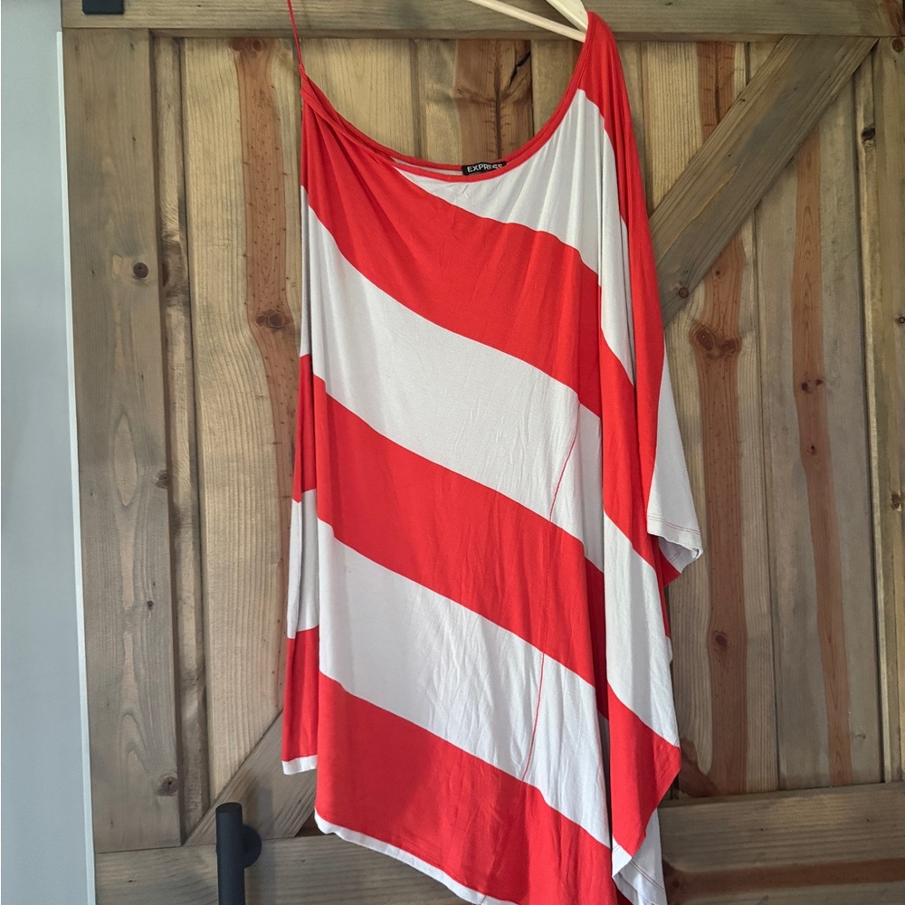 Express Diagonal Red and White Tunic